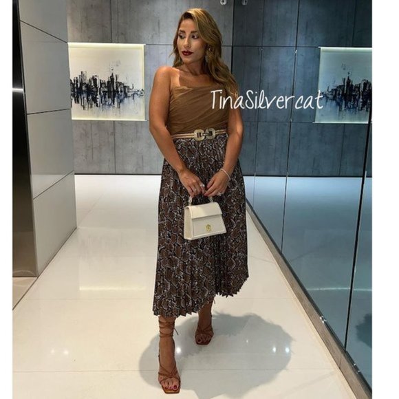 Zara Faux Leather Pleated Snakeskin Skirt Sz XS, M NWT - Picture 7 of 16